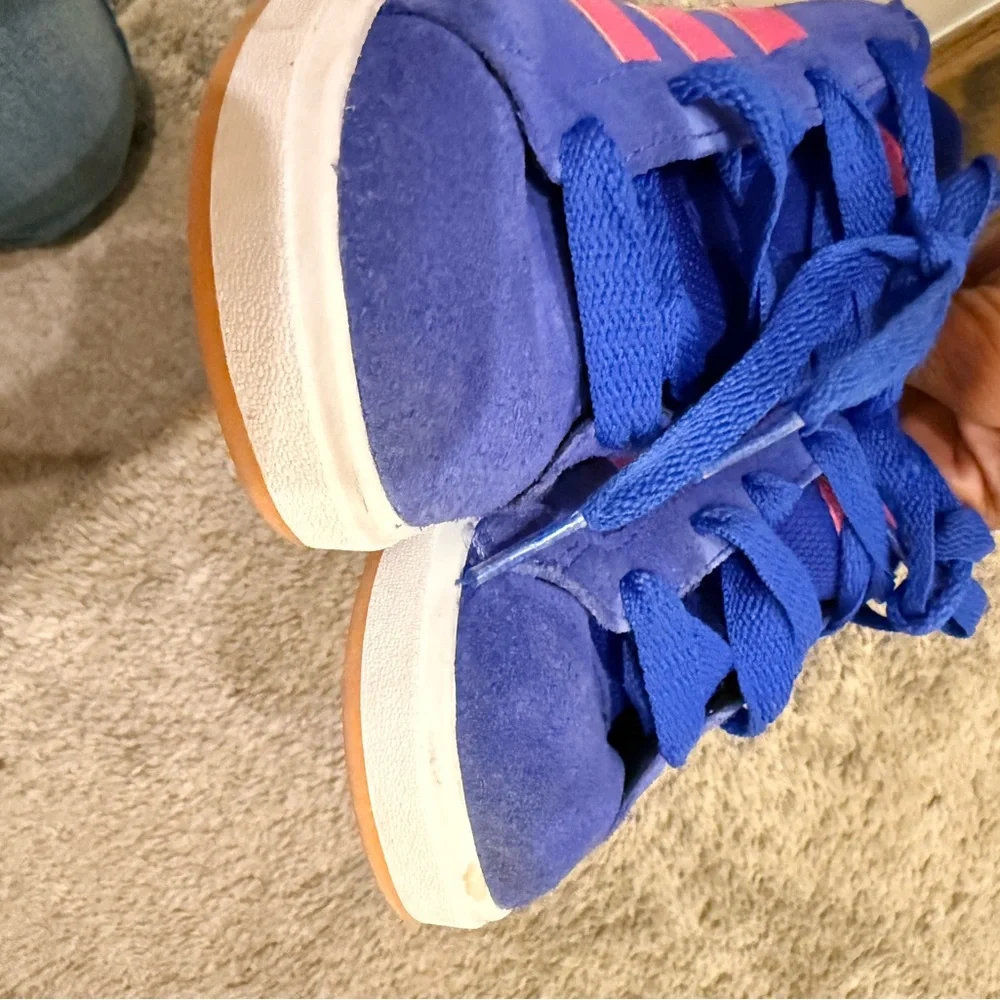 adidas Kids Royal Blue Sneakers with Pink Stripes - Picture 4 of 6